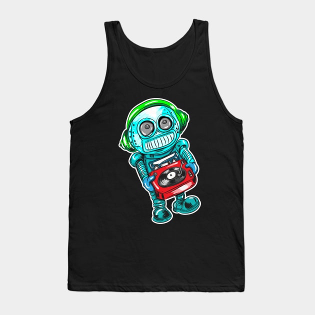 DJ Robot Vinyl the record playing DJ Tank Top by silentrob668